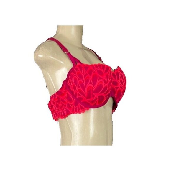 Savage X Fenty 40C Red Mesh Scallop Lace Lightly Padded Underwire Balconette Bra - Picture 4 of 5